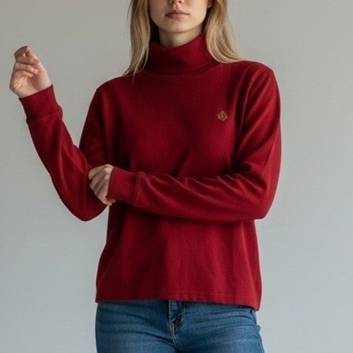 Lauren Ralph Lauren Red Cotton Turtleneck Sweater Crest Logo Womens Medium